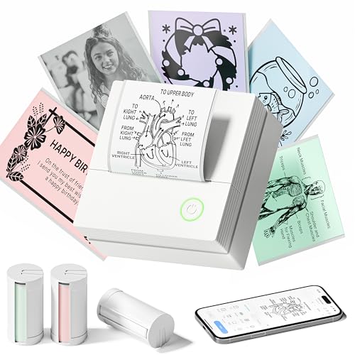 Sticker Printer, PM290 Mini Printer, Bluetooth Sticker Maker Machine with 3 Rolls Paper, Portable Print Pod for Study Notes, Journal, Lists, Pictures, DIY Gifts for School Office Home, White