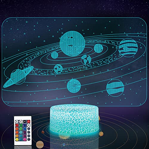 PONLCY Sonnensystem Nachtlicht für Kinder, 3D Illusion Lampe mit Fernbedienung, Schlafzimmer Schreibtischlampen, 16 Farben Tischlichter, Weihnachten Geburtstag Geschenke Cover