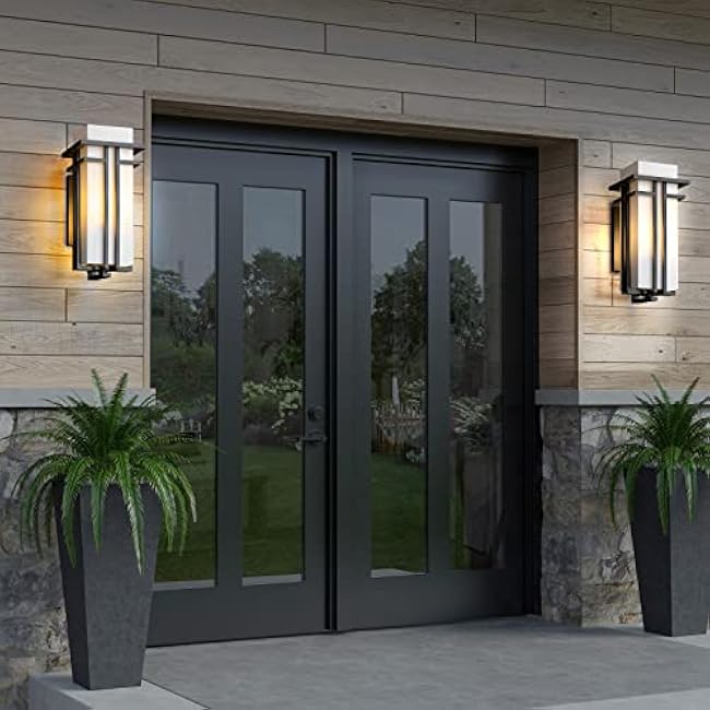 Outdoor Lighting Fixtures Wall Mount, Outdoor Wall Lights Modern with Frosted Glass, Aluminum Exterior Light for House Outdoor Wall Lantern for Garage Porch Carriage Patio (17''H, 1 pc)