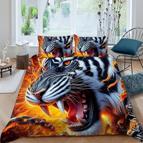 Housse de couette tigre 200x200 pour lit double avec fermeture éclair pratique