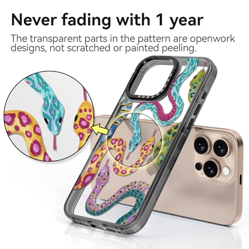 Coque iPhone 16 Pro antichoc Rosarnnah noire motif serpent amusant 2m