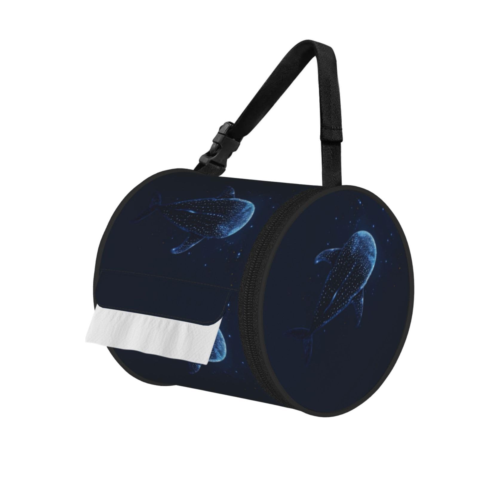 Whale Shark Space Star Print Round Tissue Dispenser Bag With Carry Strap, Portable Roll Holder For Car Travel Home