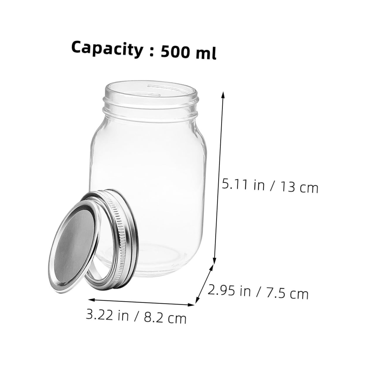 Barattoli a Bocca Larga in Vetro da 500ml con Coperchio Ermetico, Set di 6 Pezzi Riutilizzabili Contenitori per Conservazione Alimentare per Casa e Ristorante
