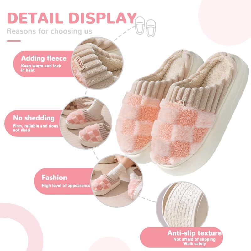 Checkered Slippers House Slippers For Women And Men House Shoes Memory Foam Plush Bedroom Indoor Outdoor Shoes - Image 2