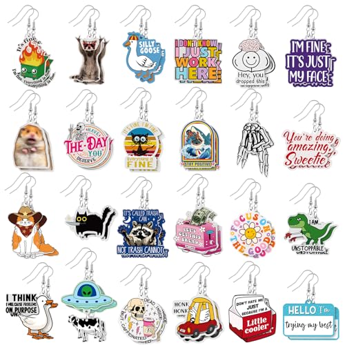 Nosiny 24 Pairs Funny Acrylic Earrings Pack Cute Hypoallergenic Trendy Fun Earrings Holiday Birthday Gift Kawaii Weird Earring with Hook for Women Jewelry Gift