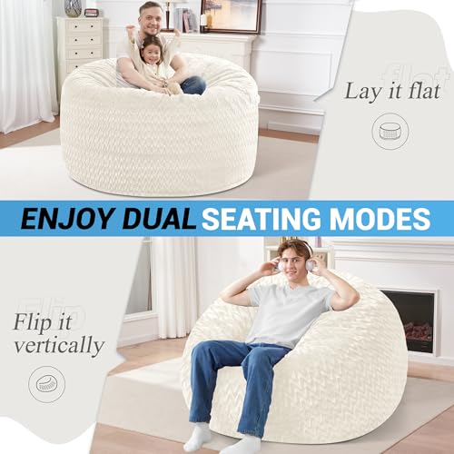 Image of HABUTWAY 4FT Bean Bag Chair,Giant Bean Bag Chairs for Adults,Big Bean Bags with Memory Foam Filled, Large Beanbag Chairs with Chevron Plush Cover-White