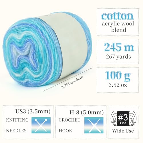 Image of Aeelike Gradient Yarn for Crocheting, 3 Skeins Cake Yarns 100g (3.52 oz) 245m (267 Yards) # 3 Light Weight - Super Soft Ombre Fairyland Yarns for Making Colorful Crafts, Blue Green Gradient