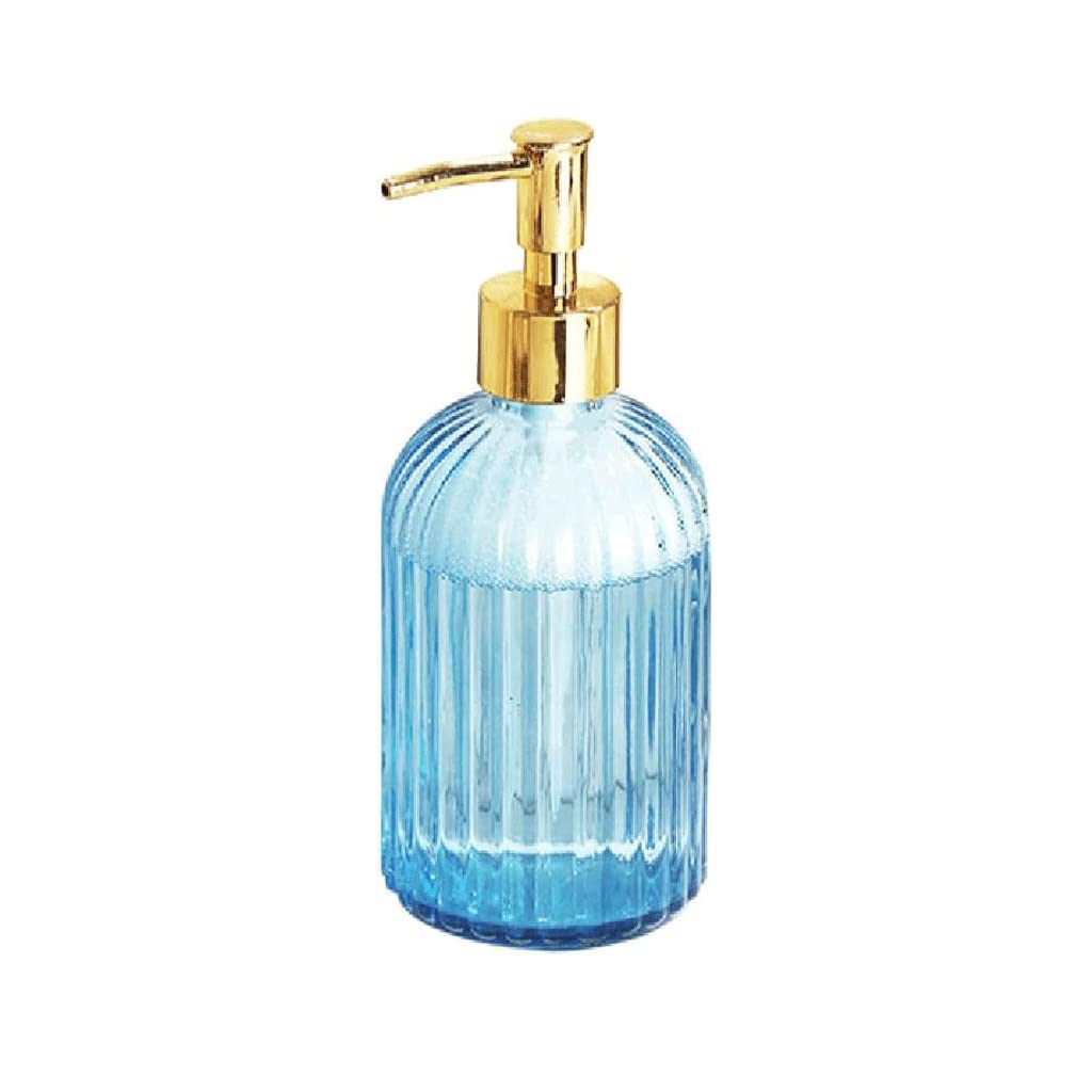 NZPOST Distributore di Sapone Ricaricabile da 14,1 Once, distributore di Sapone in Vetro Spesso, Bottiglia di lozione, distributori di lozione Ricaricabili, Pompe per Sapone Dorate (Blu)