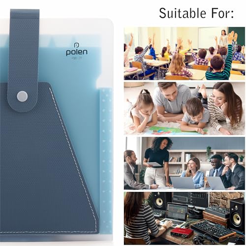 Image of Polen 13-Pocket Expanding File Folder with Handle Straps, Transparent Accordion Document Organizer with Heart-Cut Front Pocket for Certificates, Bills, Receipts & Office Documents.(Blue)