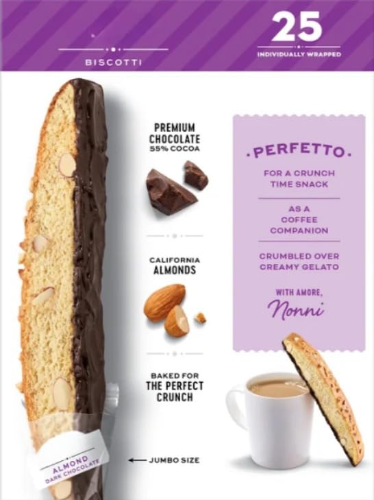 Biscotti, Almond Dark Chocolate, 25 ct