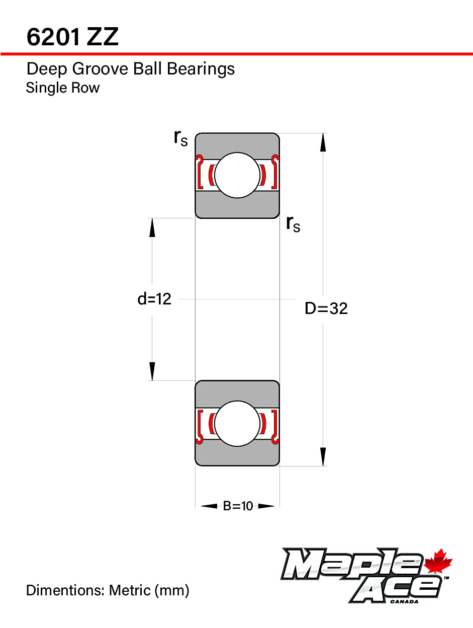 MAPLE ACE 6201-ZZ Ball Bearing 12x32x10mm 6201 ZZ Metal Shielded (Qty 20)