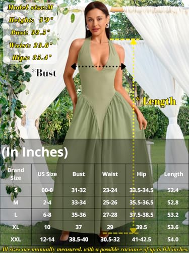Image of ChiaoLezhee Deep V Neck Dress, Halter Maxi Dresses, Vacation Date Night, Sexy for Women Corset Flowy Wedding Guest Drop Waist