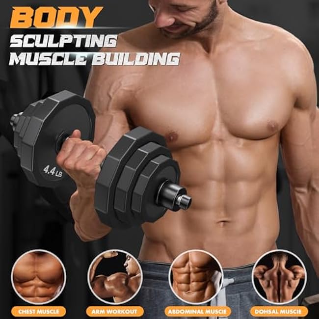 KISS GOLD Weights Dumbbells Set, Adjustable Dumbbell Sets 22Lbs 44Lbs 66Lbs 88Lbs with Solid Steel, Barbell Free Weight Set with Connector Workout Home Gym Equipment for Men Women Strength Training Shaping