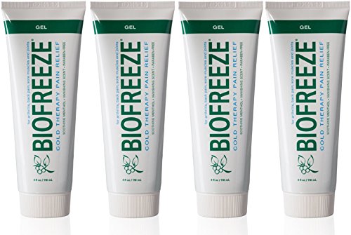 Biofreeze Pain Relief Gel, 4 oz. Tube, Colorless, Fast Acting, Long Lasting, Powerful Topical Pain Reliever, Pack of 4