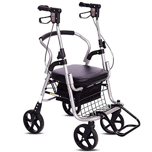 Andador de movilidad plegable ligero andador de aleación de aluminio con pedal de pie, respaldo de esponja orientable doble sistema de frenado