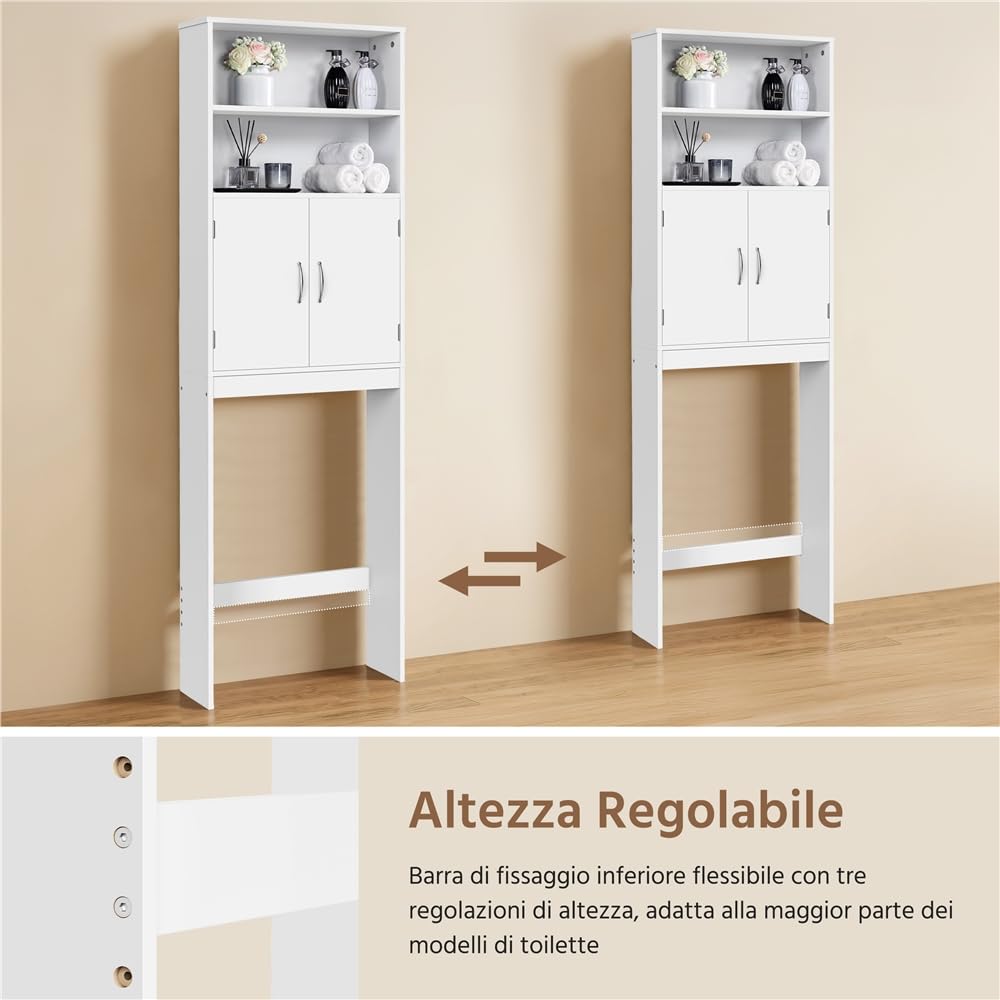 Yaheetech Mobile per Lavatrice Mobiletto da Bagno a Terra Scaffale Sopra Toilette con Ripiano e Ante Mensola Portaoggetti Salvaspazio