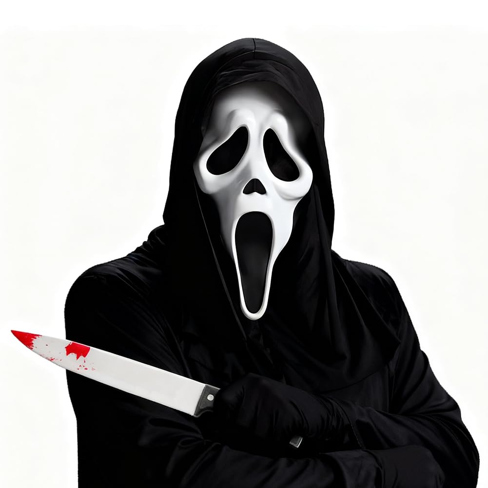 OZXVXZO Ghostface Horror Maske - Gruselige Scream Maske Aus Latex Mit Blutigem Messer Für Halloween