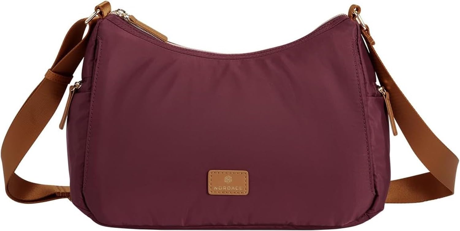 KGAIXN Crossbody bag canvas hobo slouchy unisex office travel day bag, Burgundy