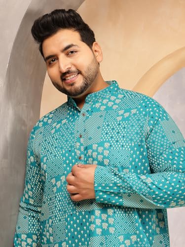Image of SOJANYA Plus (Since 1958) Men's Cotton Blend Sanganeri Printed Long Kurta