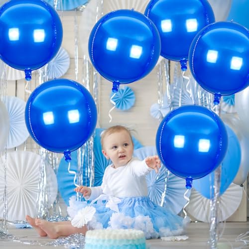 Image of Round 4D Mylar Balloons, Large Foil Metallic Balloons for Halloween Decorations - 22 Inch, 6 Pack (Blue)