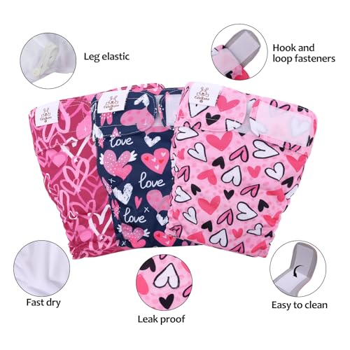 Image of CuteBone Washable Dog Diapers Female No Tail Hole 3 Pack Reusable Doggie Period Training Pants Valentines for Docked-Tail Frenchie French Bulldog Boston Terrier Without Tail WWD20S