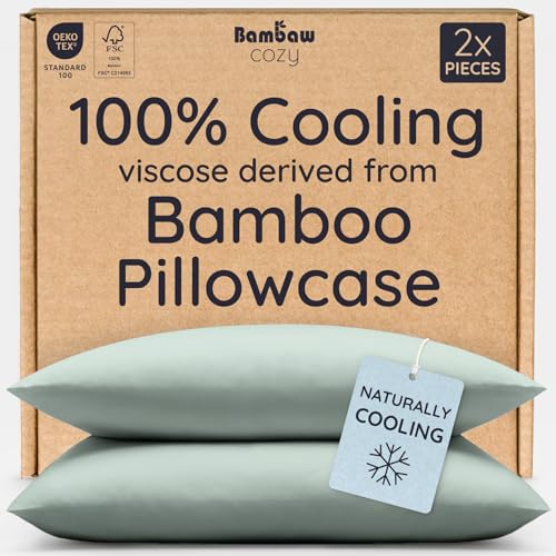 Bambaw 100% Viscose Derived from Bamboo Pillowcases King Size Set of 2 King Size Cooling Pillow Cases for Ance with Envelope Closure Breathable Soft & Luxury Pillow Cases (Sea Glass)