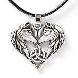 HAQUIL Wolf Necklace, Entwined Wolf Couple Triquetra Heart Pendant, Faux Leather Cord, Celtic Jewelry Gift (AD)