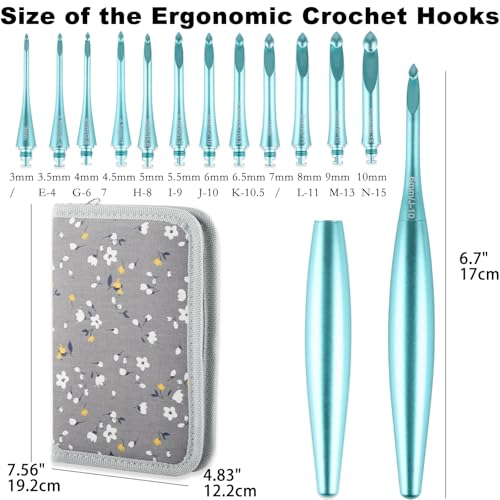 Image of Svartur Interchangeable Crochet Hook Set with 12 Hooks - Ergonomic Crochet Hooks Large Handle, US Sizes E-4 to N-15 (3mm-10mm), Smooth & Lightweight, Crochet Kit with Storage Case, Blue