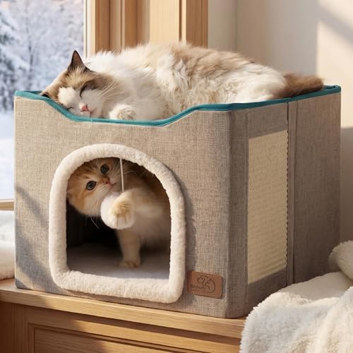 Bedsure Foldable Cat Cave with Scratch Pad