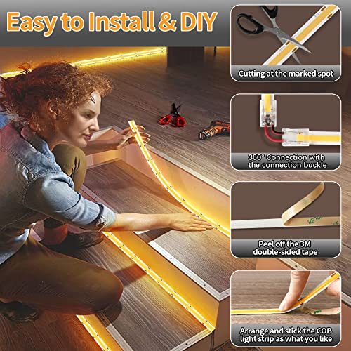Airand Led Strip Lights Warm White Dimmable, 0.12Ft-16.4Ft Adjustable 3000K Cob Led Strip Light Flexible High-Density Lighting, Led Tape Light With Remote For Diy Living Room Bedroom Ac/Dc-Powered #TOP5