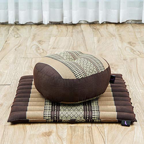 Image of Leewadee Meditation Cushion Set - 1 Small Zafu Yoga Pillow and 1 Small Roll-Up Zabuton Mat Filled with Kapok