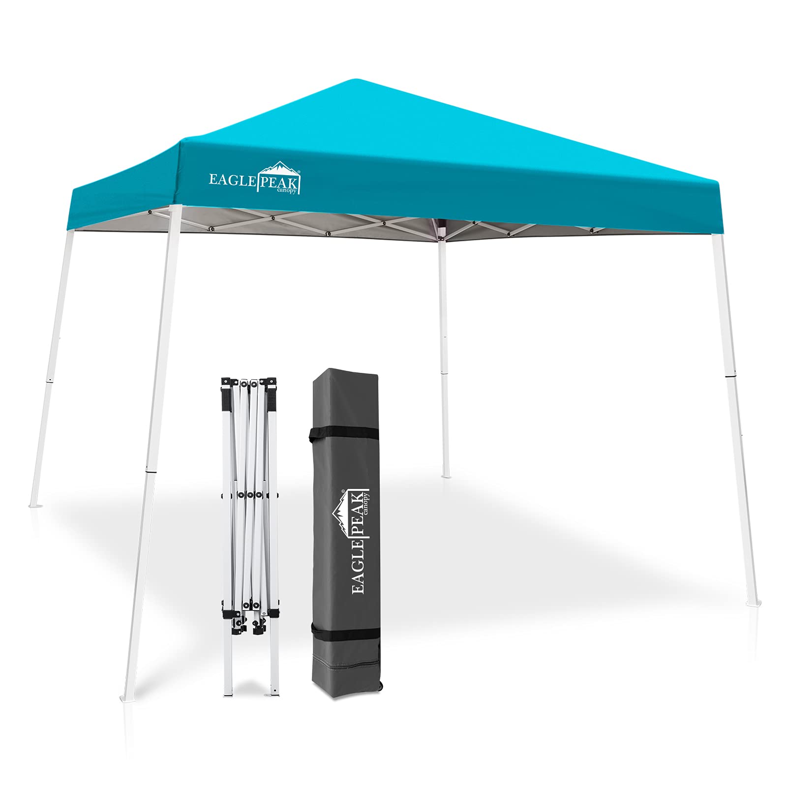 eagle peak 10' x 10' slant leg pop-up canopy tent easy one person setup instant outdoor beach canopy folding portable sports shelter 10' x 10' base 8' x 8' top (turquoise)
