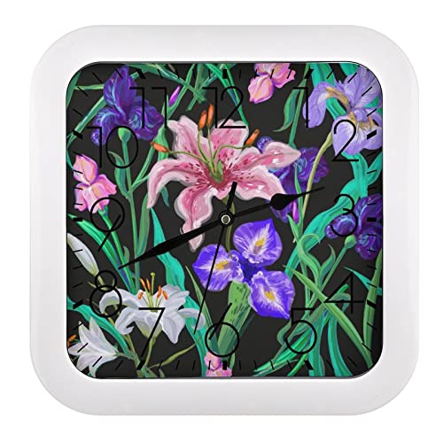 Horloge murale carrée fleur decorative grands chiffres salon chambre - 2