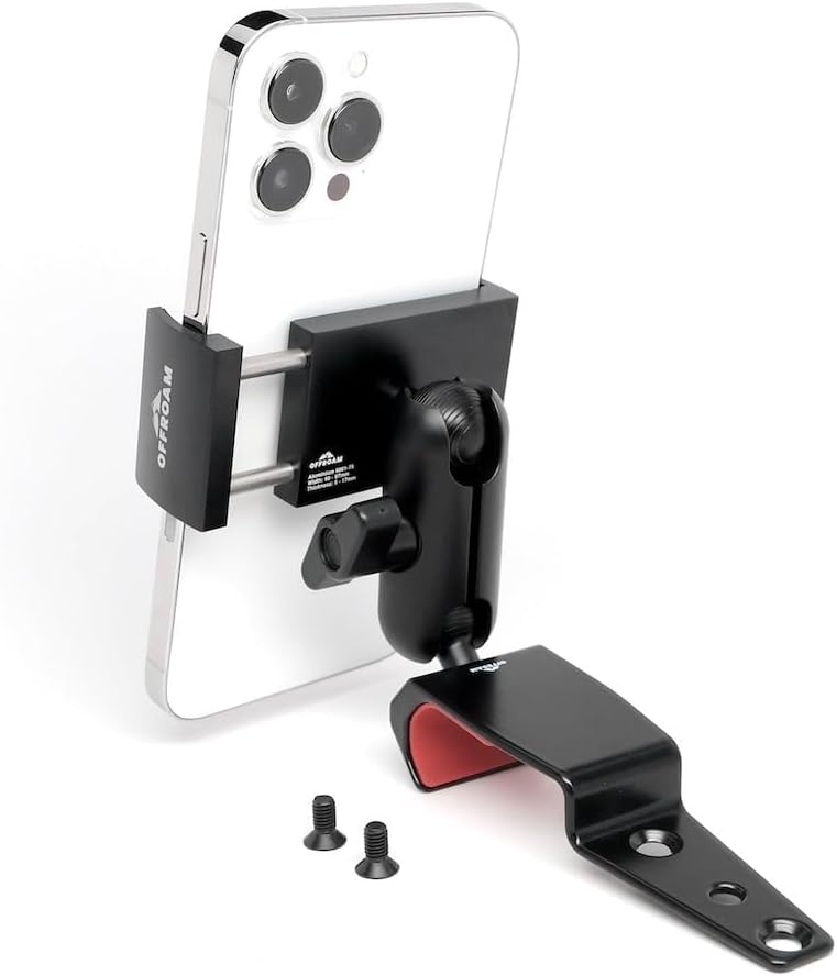 Offroam Phone Mount Made for Jeep Wrangler | Gladiator 2024-2025, CNC-Machined Aluminium, Universal Spring Loaded Holder, 360-Degree Swivel, One-Hand Operation