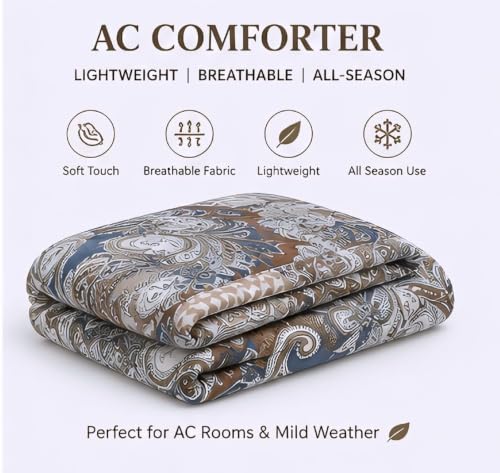 Image of Dohar Single | Double Bed Polycotton Blankets for Summer 90x100inch, 150GSM Ac Comforter and Cooling for Summer Classic Printed Design Quilt Ideal for Gifting (Brown Multicolor, Double)
