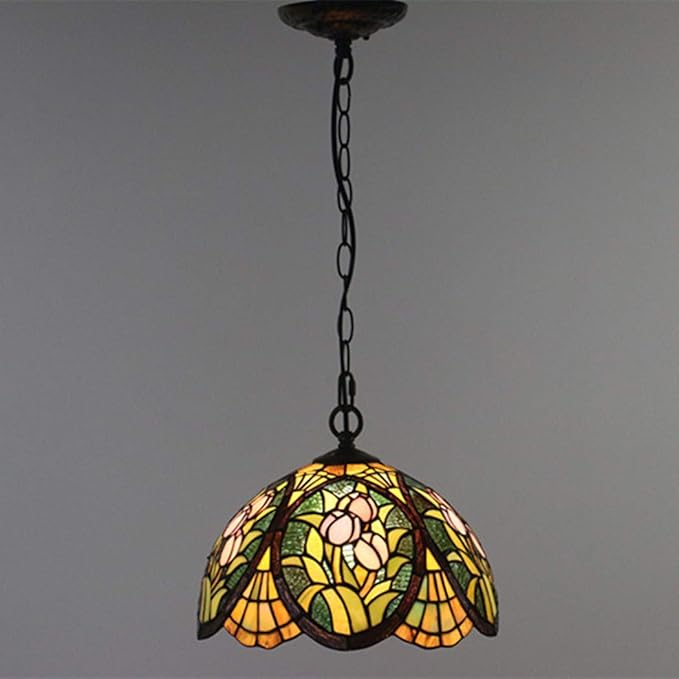 ANIFM Kroonluchter in Tiffany-stijl, victoriaanse plafondhanger hangende lamp armatuur schaduw, veelkleurige bloem voor eetkamer woonkamer slaapkamer Comfortable anniversary photo 2
