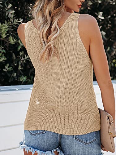 Image of Tutorutor Womens V Neck Sweater Tank Tops Summer Crochet Knit Vest Top | Sleeveless Cami, Loose Fit, Sweater Vest, Casual, Sexy, Fall Layer