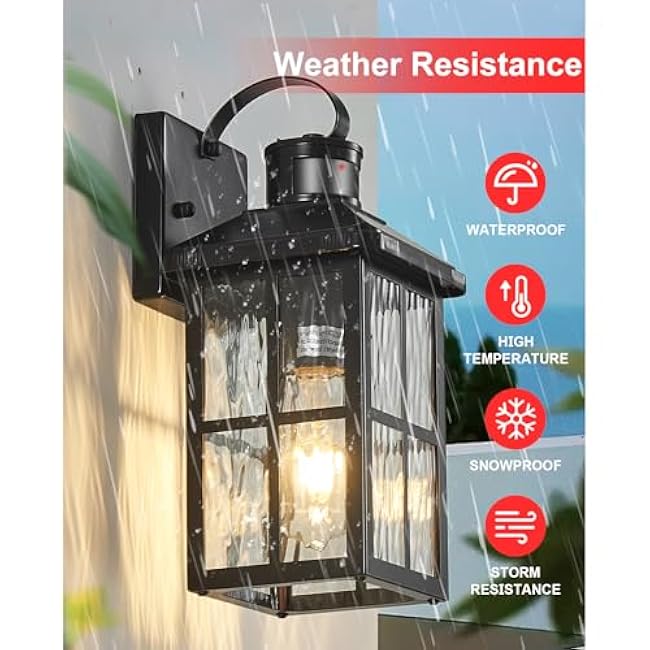 Motion Sensor Outdoor Lights Dusk to Dawn Porch Light Black Exterior Lighting Fixtures Modern Outside Wall Mount Coach Lamp for House Garage Patio Front Door
