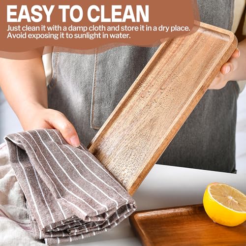 2 Stück Holztablett Rechteckig, Deko Serviertablett 29x10.5 cm Tablett Holz Dekotablett Serviertablett Klein aus Akazienholz für Snacks Käse Kerzen Kaffee
