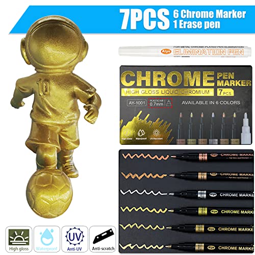 6 Colors Liquid Mirror Chrome Marker,Art Paint Marker Pen For Any Surfac For Plastic Glass Rock Ceramic With Marker Clear Pen #TOP3