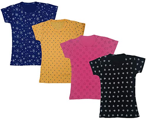 Image of indi weaves Girls Half Sleeve Cotton Printed T-Shirts Pack of 4
