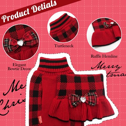 Kyeese Christmas Dog Sweaters Dress For Small Medium Dogs With Leash Hole Checkered Dog Sweaters Turtleneck With Bowtie Dog Apparel For Winter thumb #2