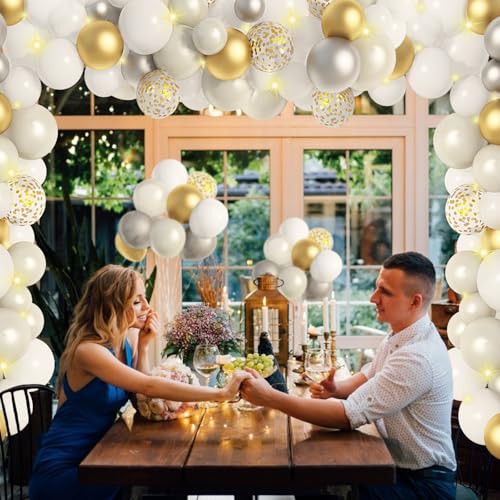 Image of Ouddy Party 129Pcs Metallic Gold Balloon Arch Garland Kit in 18 12 10 5Inch | Different Sizes 6Pcs 18 inchChrome Golden Balloons for Birthday Wedding Anniversary Baby Shower Bachelorette Party Decorations