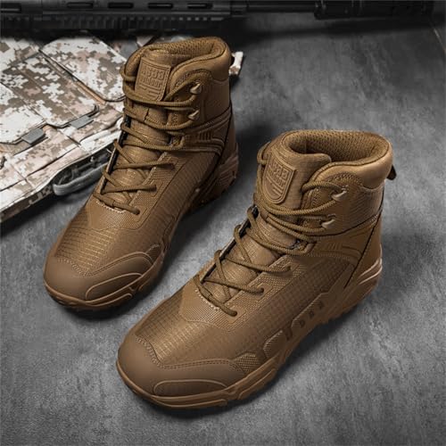 Men's Waterproof Leather Military Tactical Boots 6 Inch Lightweight Non Slip Outdoor Hiking Combat Motorcycle Boots for Desert Jungle Backpacking2