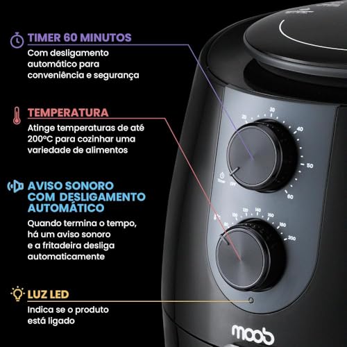 Fritadeira Elétrica Air Fryer Moob 4 Litros Preta 110v