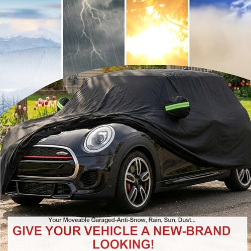 Image of Car Cover for Mini Cooper 2 Door, Waterproof Custom-fit All Weather Sun Rain UV Dust Snow Protection Windproof Outdoor Full Exterior Car Covers Black