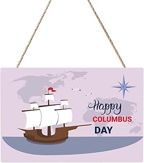 Happy Columbus Day Hanging Wall Door Decorative Party Signs Rectangular Board Wood Panel Painting Plaques Supplies For Home Office Decorations Festival 8 * 12 Inches