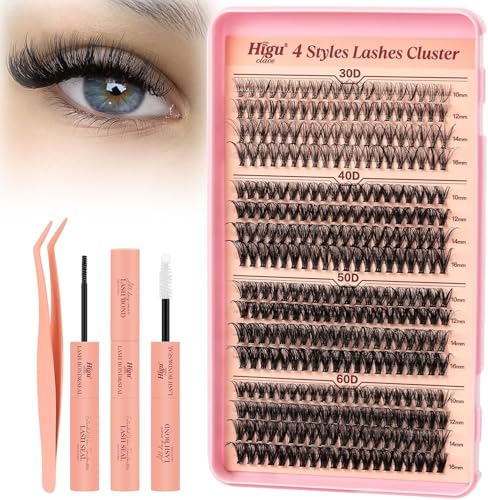 Higu clace Wimpern-Extensiones,30D+40D+50D+60D Lash-Extension-Set, Wimpern-Extensions-Set-7-tage halt mit Applikator und Wimpernkleber und Versiegelung