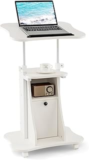 Mobile Laptop Podium, Portable Height Adjustable Podium Stand, Rolling Lectern Desk with Storage, 180° Tilting Top, Lockab...