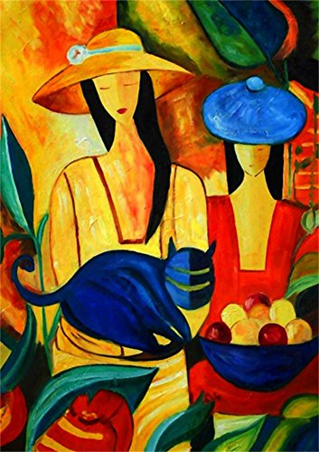 Diy oil painting, paint by number kit- Women And Cat 16x20 inch